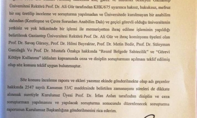Rektör Ali Gür'ün yalanı, avukatımız Önder Alkurt'un cevabı ve YÖK'ün soruşturma belgesi