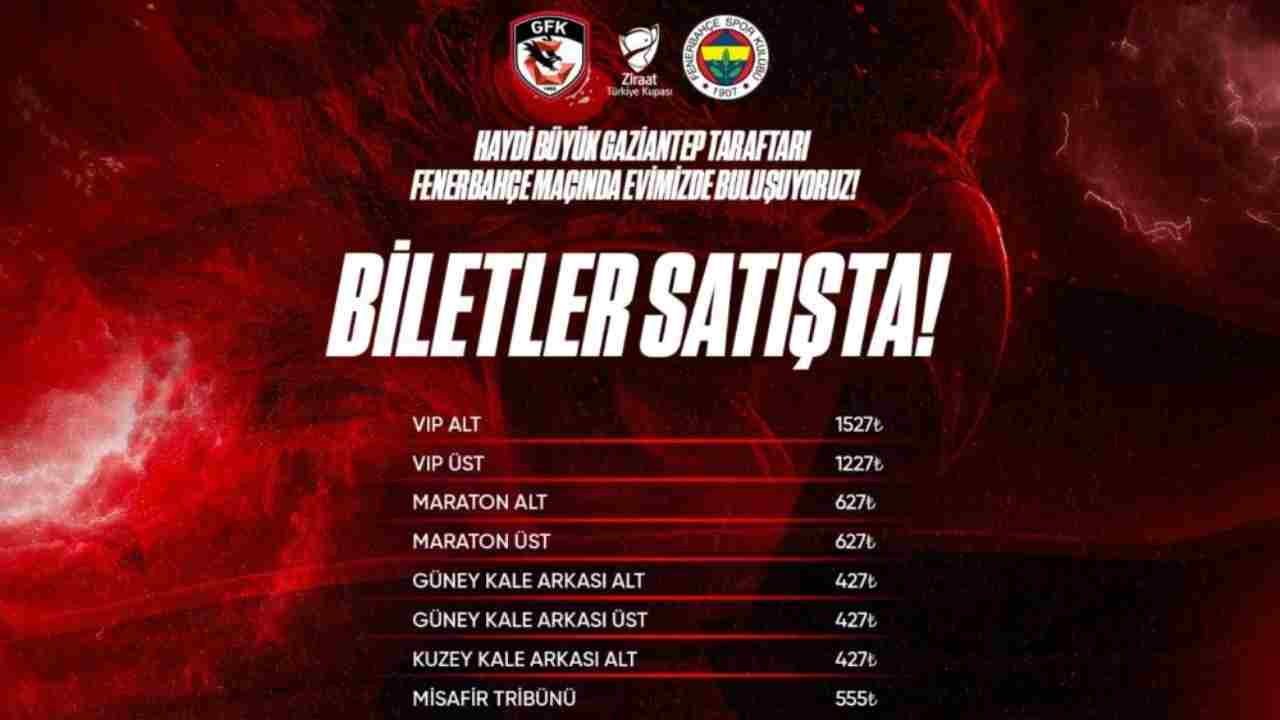 Gaziantep FK, Fenerbahçe Maçının Bilet Fiyatlarını Açıkladı!
