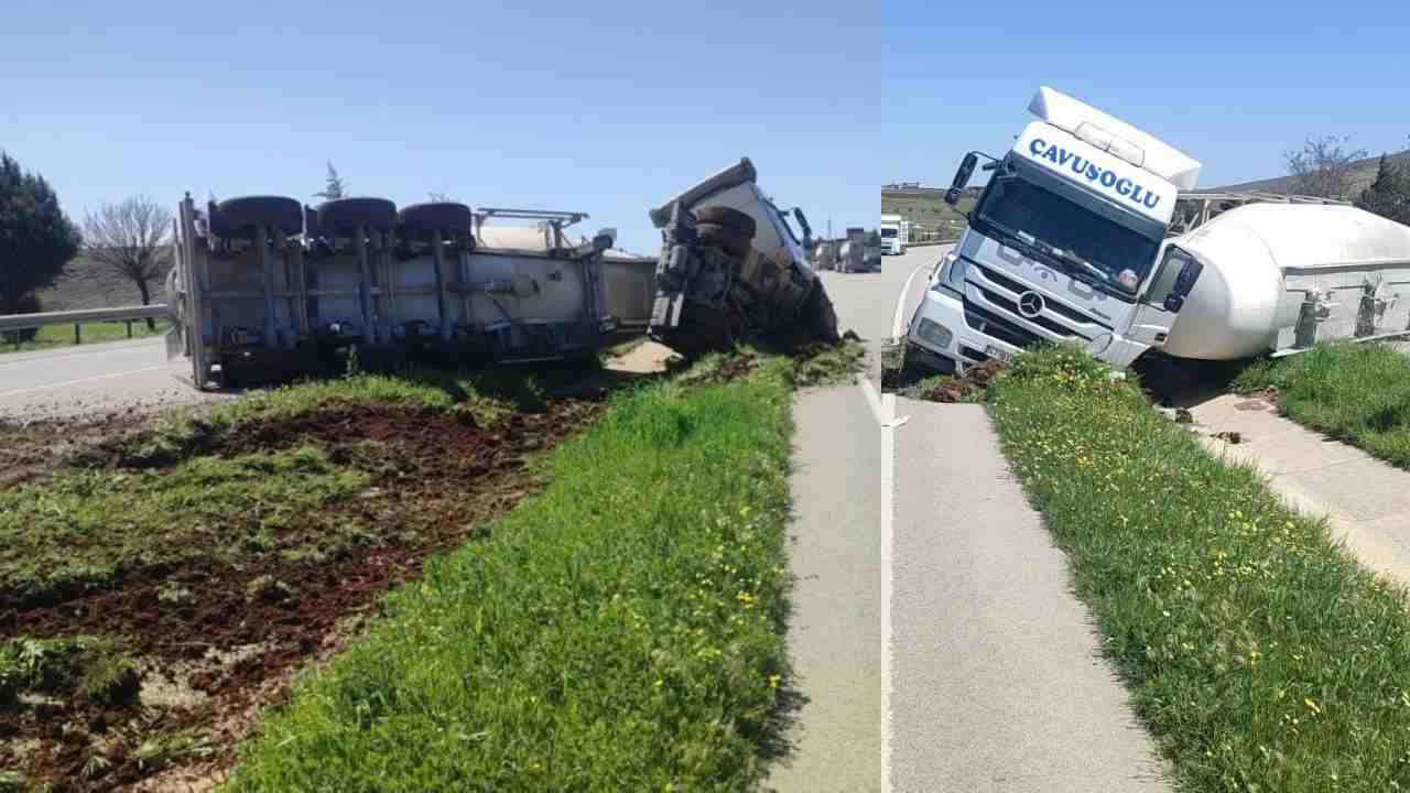 Kilis-Gaziantep Yolunda Beton Mikseri Devrildi!