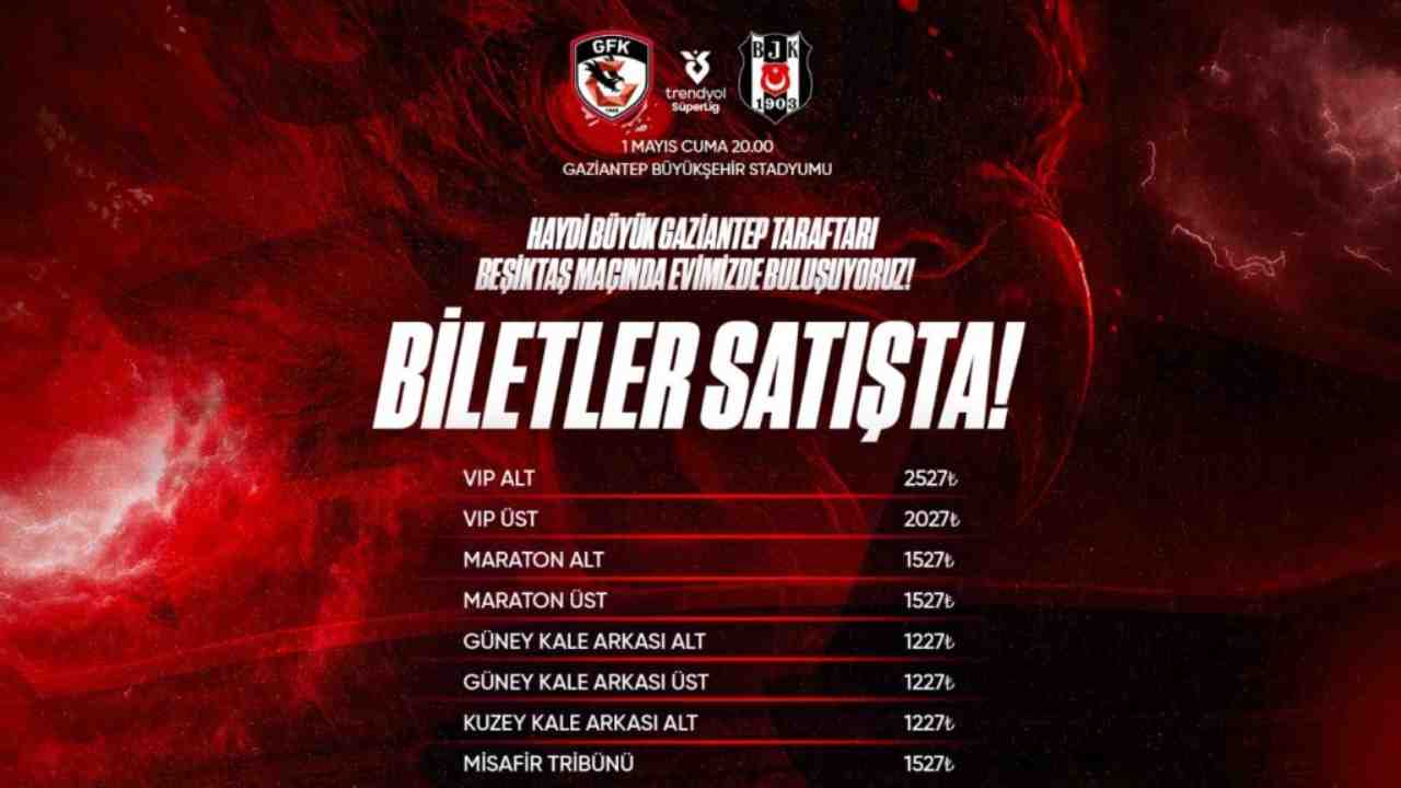 Gaziantep – Beşiktaş Maçının Biletleri Satışta!