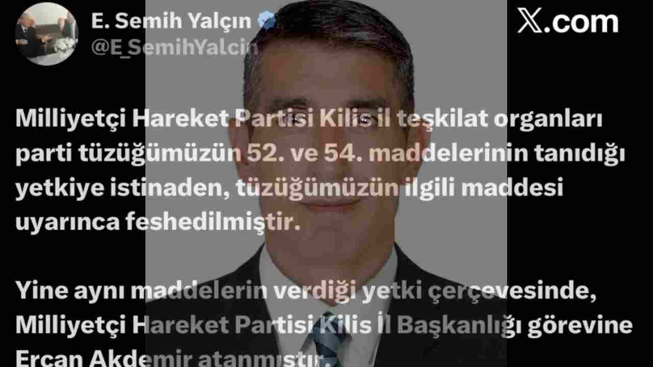 MHP Kilis İl Teşkilatı Feshedildi, Yeni Başkan Atandı